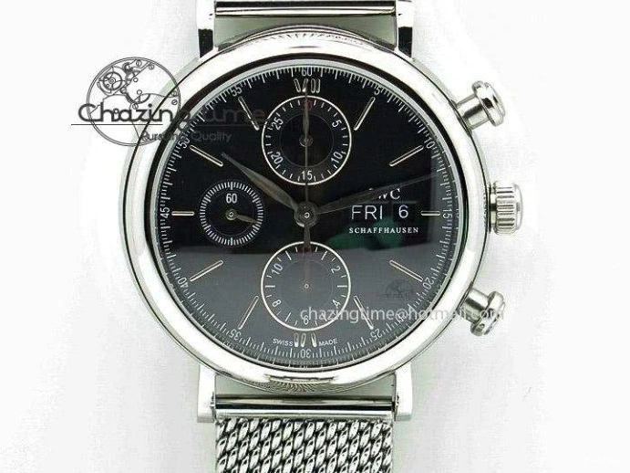 MIROTIME 0420 Portofino Chrono SS Black Dial on Black Leather Strap A Refined 7390